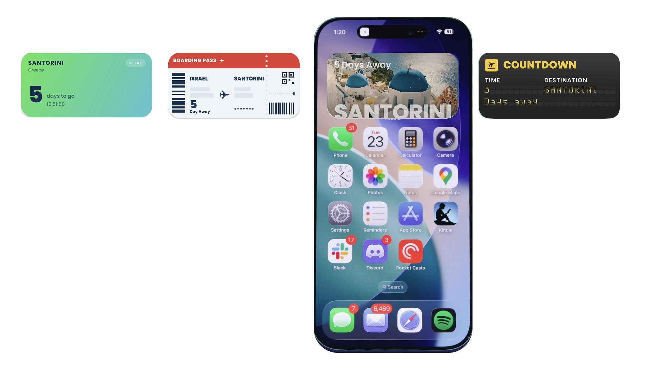 Soon Urlaubscountdown-Widget-Stile und Countdown-Uhr auf dem iPhone-Homescreen